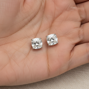 Lab Grown Diamond Cushion 4-Prong Stud Earrings · 5ct tw, hand full, Platinum