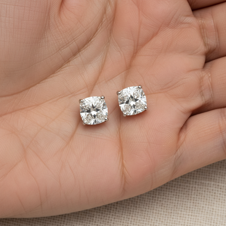 Lab Grown Diamond Cushion 4-Prong Stud Earrings · 5ct tw, hand full, Platinum