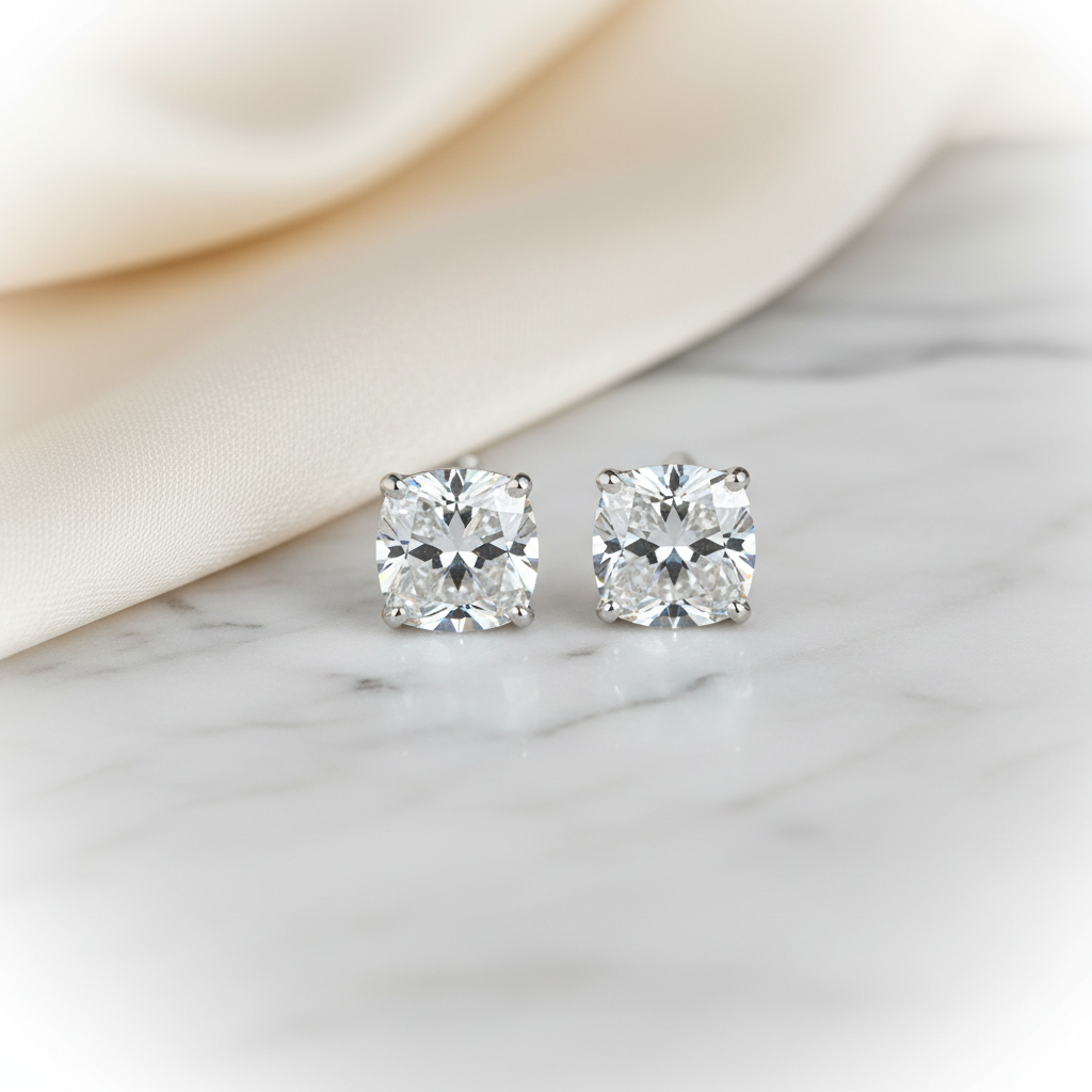 Lab Grown Diamond Cushion 4-Prong Stud Earrings · 5ct tw — Platinum