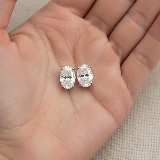 Lab Grown Diamond Oval 4-Prong Stud Earrings · 3ct tw — hand full — Platinum