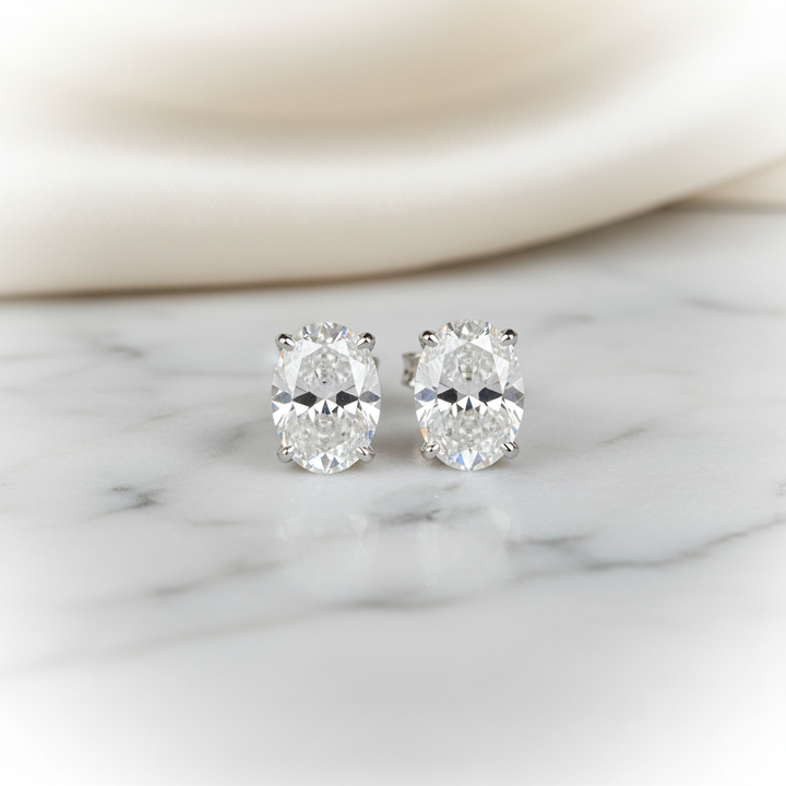 Natural Diamond Oval 4-Prong Stud Earrings · 5ct tw — Platinum