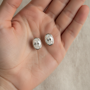 Lab Grown Diamond Oval Bezel Stud Earrings · 2ct tw, hand full, Platinum