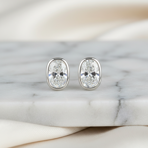 Lab Grown Diamond Oval Bezel Stud Earrings · 3ct tw, Platinum