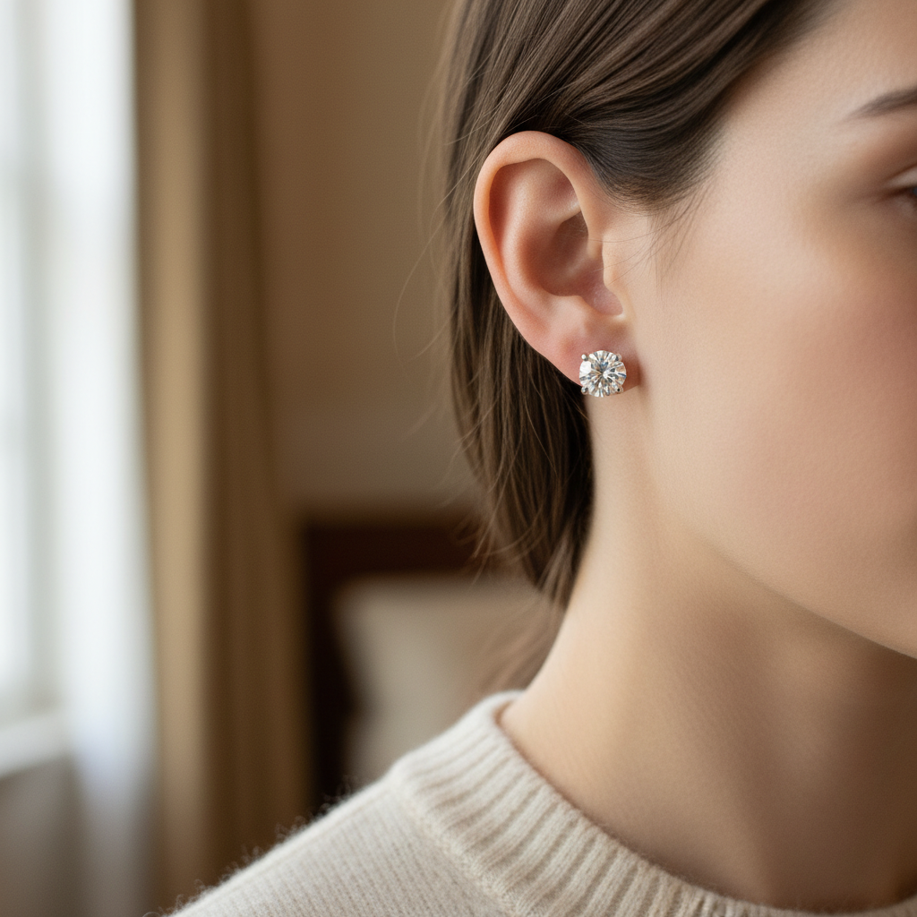 Lab Grown Diamond Round 4-Prong Stud Earrings · 1ct tw — portrait close — Platinum