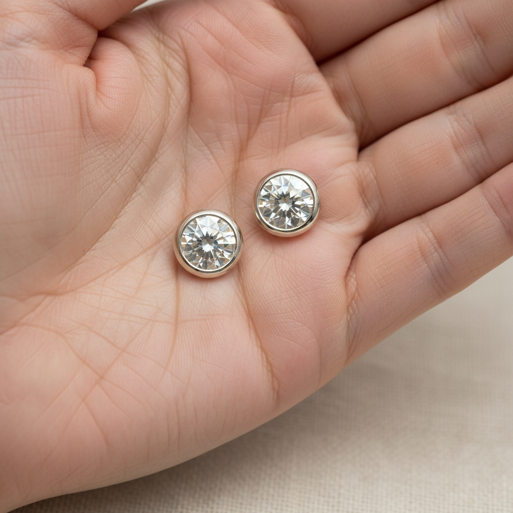 Lab Grown Diamond Round Bezel Stud Earrings · 1.5ct tw, hand full, Platinum