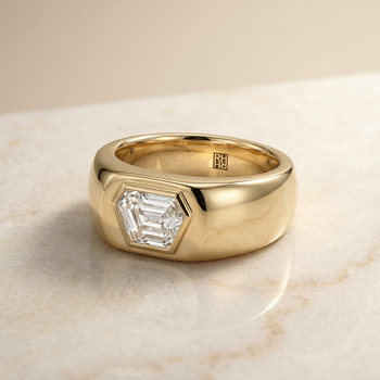 The Remi Bezel Set Cigar Band Shield Engagement Ring Setting in 18K Yellow Gold