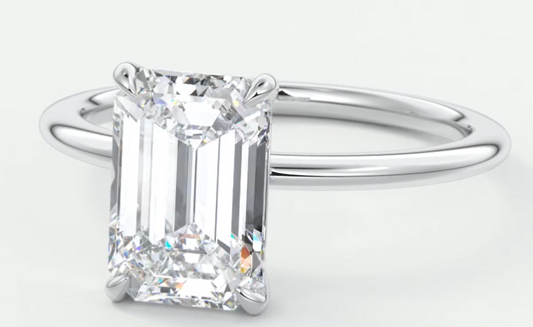 Custom 6.01 Carat Emerald Cut Platinum Solitaire Engagement Ring with Claw Prongs size 4.75