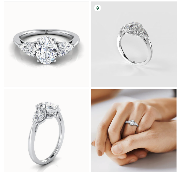 Three-Stone Oval & Pear Lab-Grown Diamond Engagement Ring – 14K White Gold (Size 5.75)