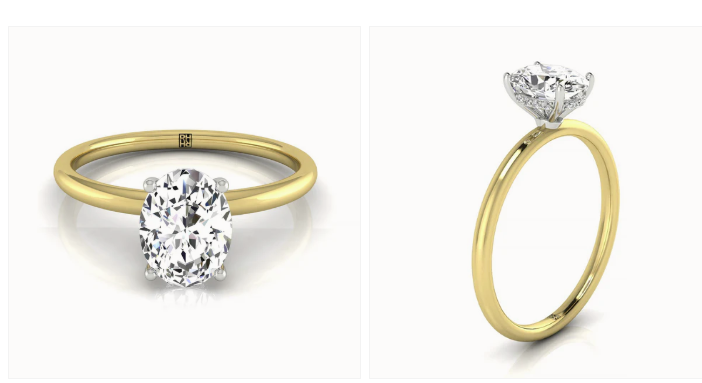 Custom Eartha Two-Tone Engagement Ring — Platinum Head, 14k Yellow Gold Shank, Size 6 (w/ 3.06ct E VS1 Oval)