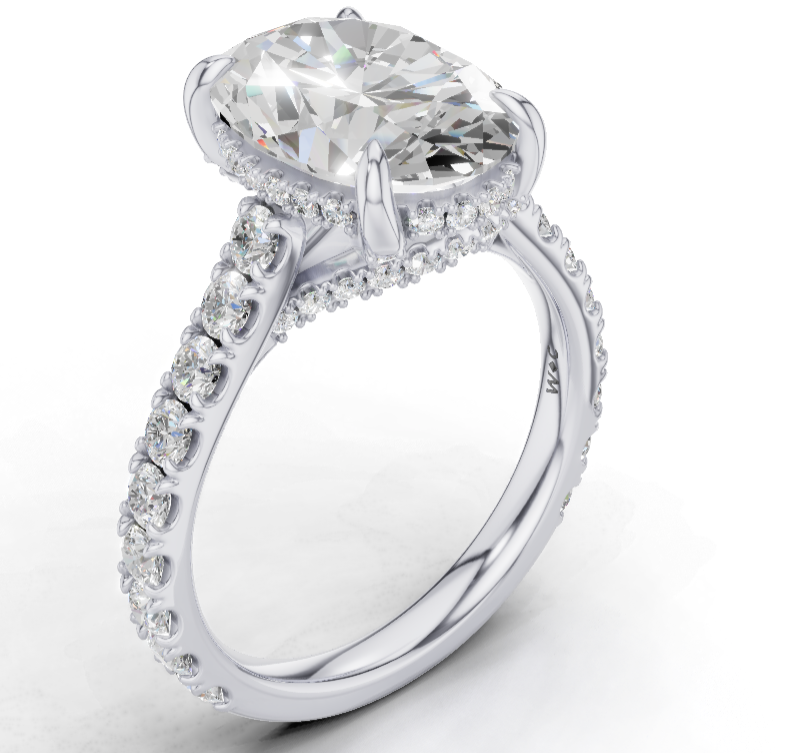 Custom Commission for Shelby | 4.40 Carat Oval Lab Grown Diamond | Platinum Hidden Halo Pavé Ring