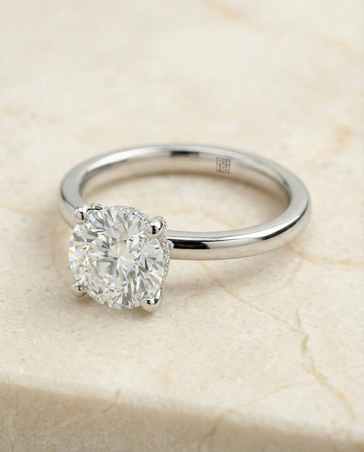 Lana Select Secret Halo Adorned Prong Solitaire Cushion Engagement Ring in 14K White Gold with Cushion Ideal Cut Lab Diamond — D/VVS1 | IGI Certified