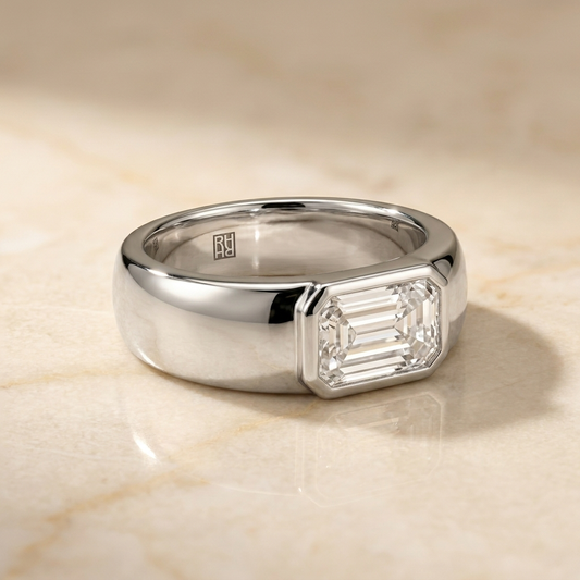 The Remi — Bezel-Set Cigar Band Tapered Baguette in Platinum
