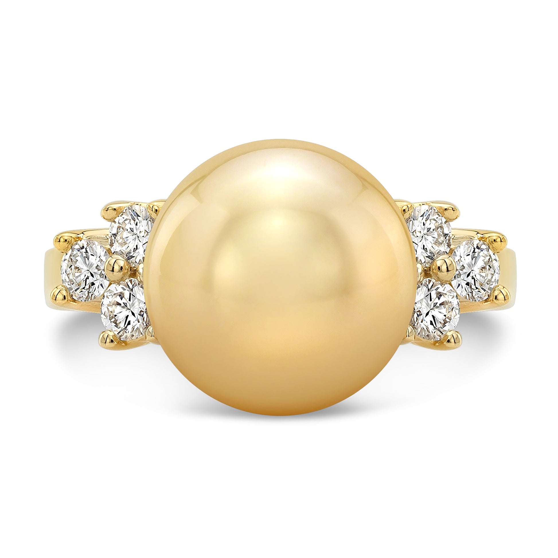 Golden Pearl and Diamond Ring In 18k Yellow Gold 0.35ctw, side profile | RockHer