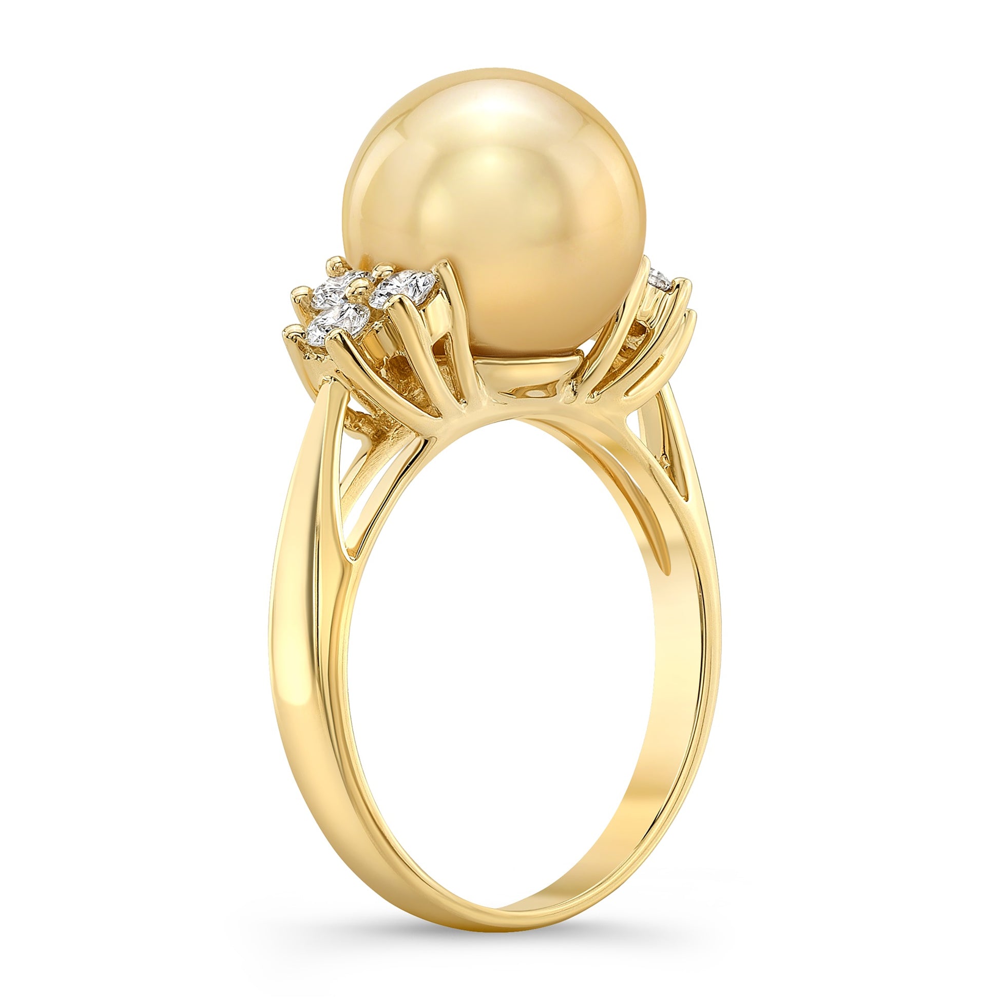 Golden Pearl and Diamond Ring In 18k Yellow Gold 0.35ctw, detail view | RockHer