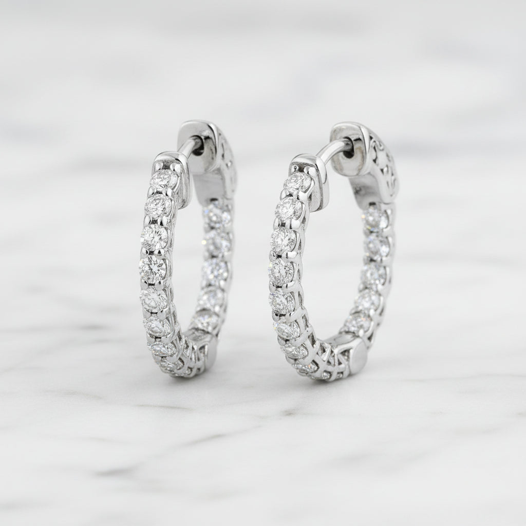 Lab grown diamond inside-out hoops in 14kt white gold front view