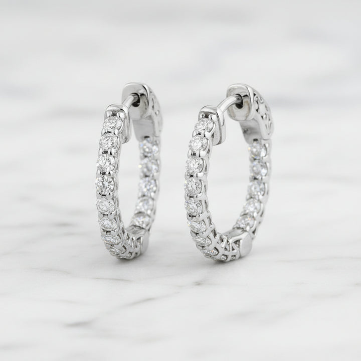 Lab grown diamond inside-out hoops in 14kt white gold front view