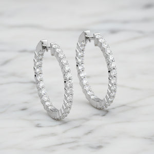 Lab grown diamond inside-out hoops shown on ear in 14kt yellow gold