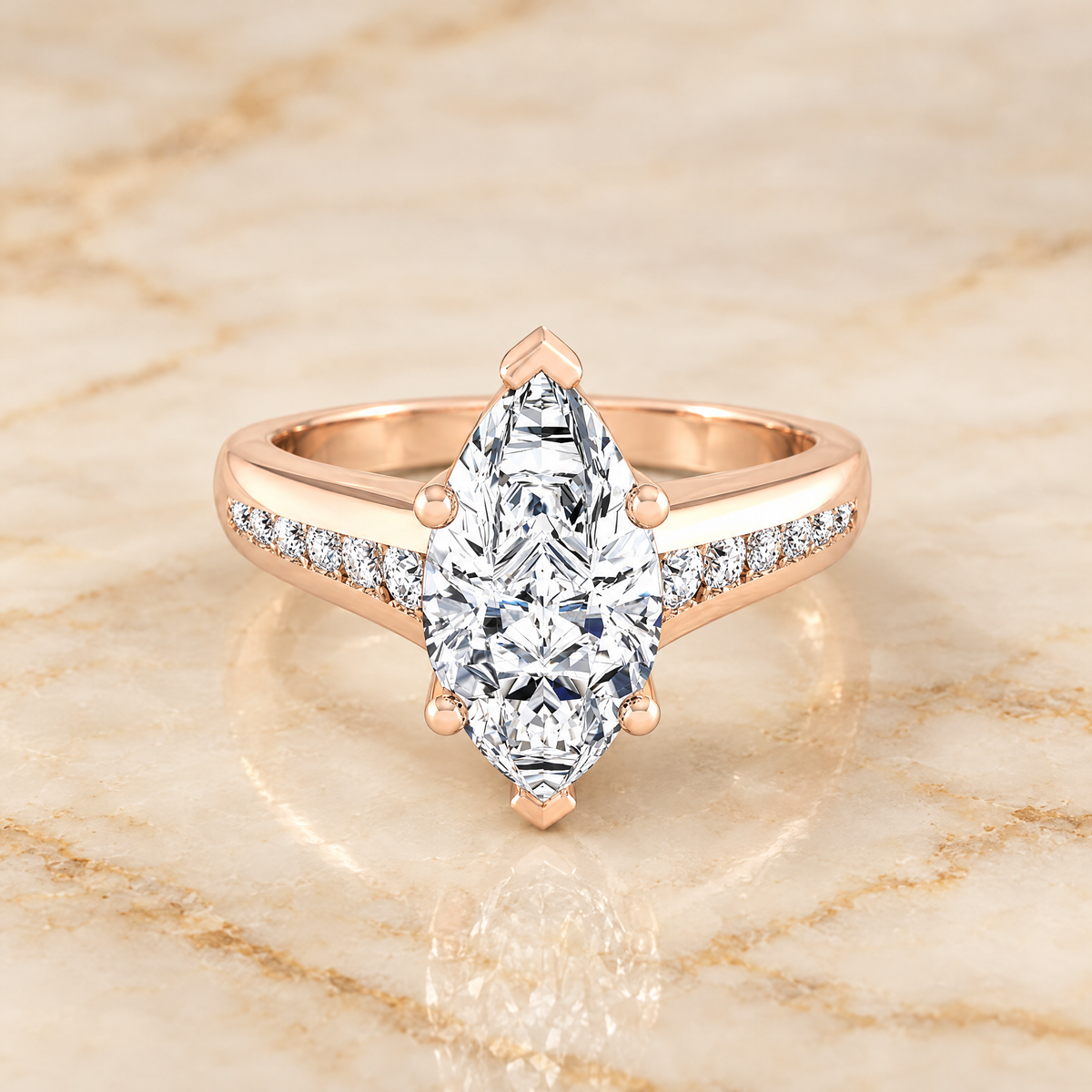 The Stevie Contemporary Channel Marquise Engagement Ring Setting in 14K Rose Gold