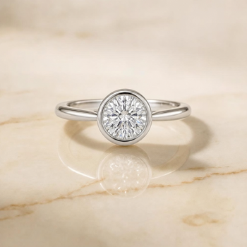 The Duran Simple Bezel Solitaire Round Engagement Ring Setting in Platinum