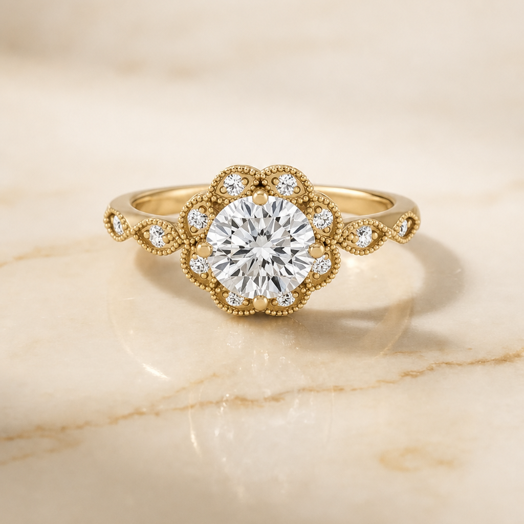 The Shania round engagement ring setting in 18K Yellow Gold | RockHer