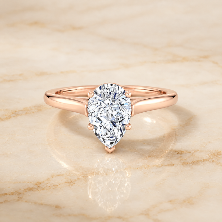 The Juliette Elegant Cathedral Squared Edge Solitaire Pear Engagement Ring Setting in 14K Rose Gold
