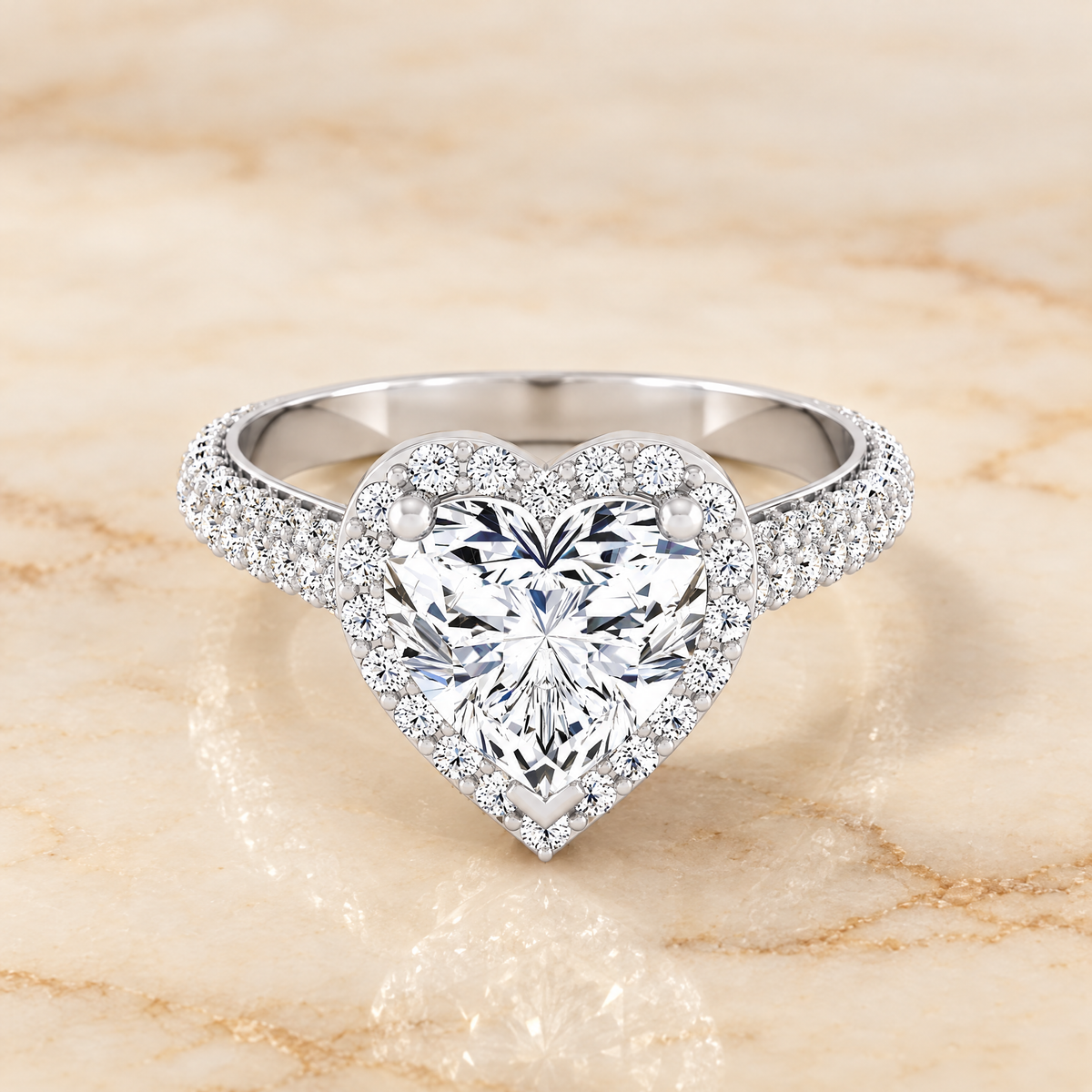 The Ella Micro Pavé Triple Row Halo Heart Engagement Ring Setting in Platinum