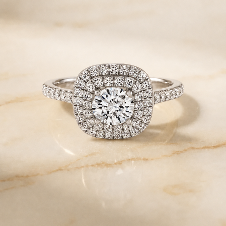 The Dixie Double Halo Round Engagement Ring Setting in Platinum
