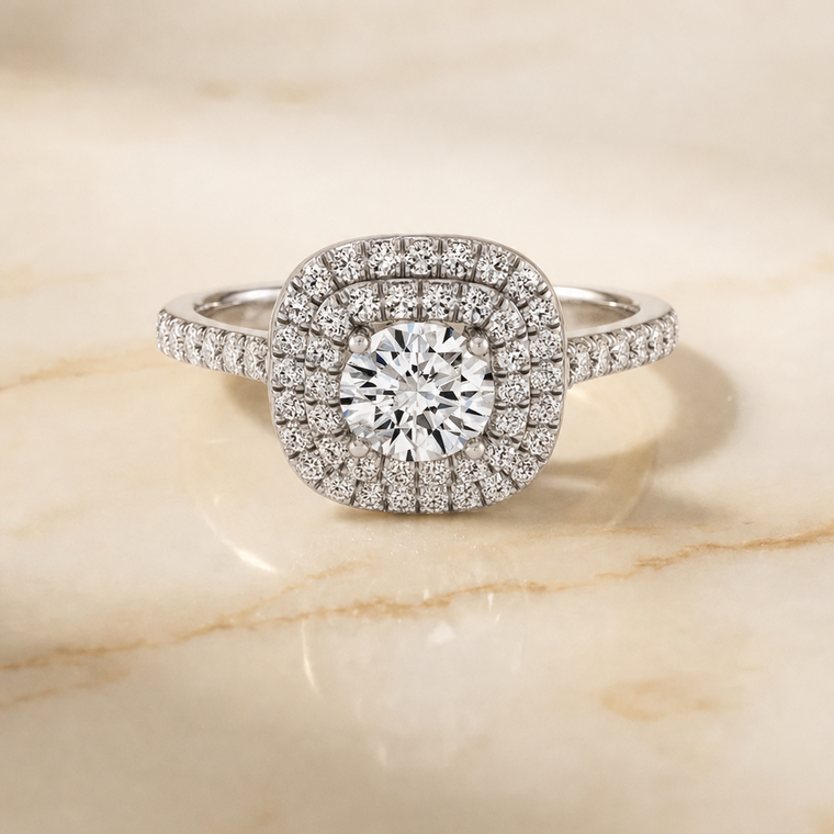 The Dixie Double Halo Round Engagement Ring Setting in Platinum