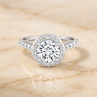 The Alicia Shared Prong Halo Round Engagement Ring Setting in Platinum