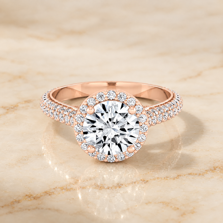 The Ella Micro Pavé Triple Row Halo Round Engagement Ring Setting in 14K Rose Gold