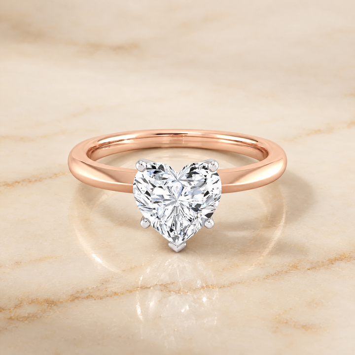 The Isolde Petite Knife Edge Solitaire Heart Engagement Ring Setting in 14K Rose Gold