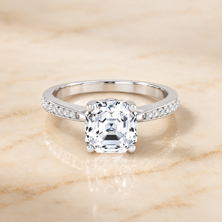 The Carrie Pavé Asscher Cut Engagement Ring Setting in 18K White Gold
