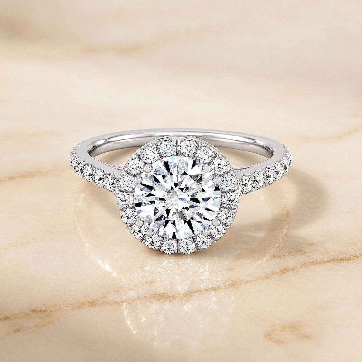 The Christina East West Horizontal Halo Round Engagement Ring Setting in Platinum