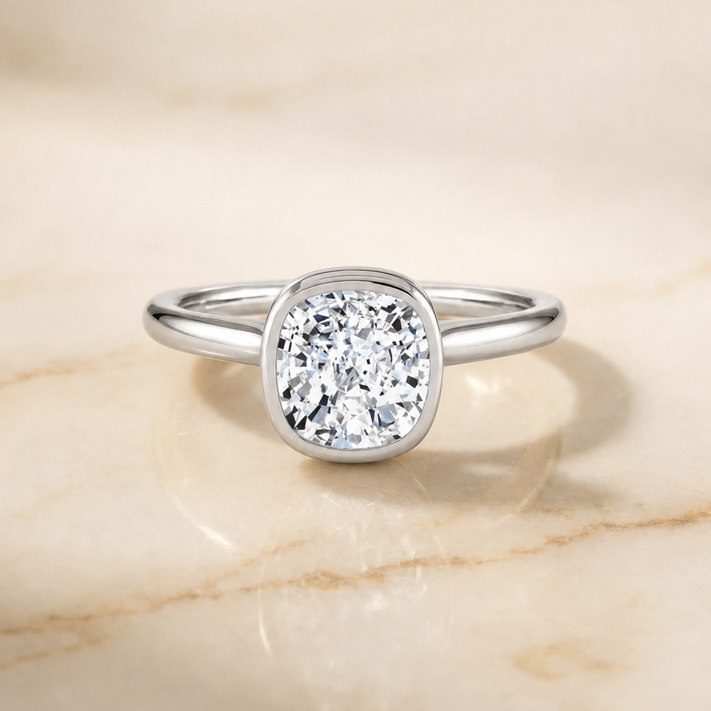 The Duran cushion engagement ring setting in Platinum | RockHer