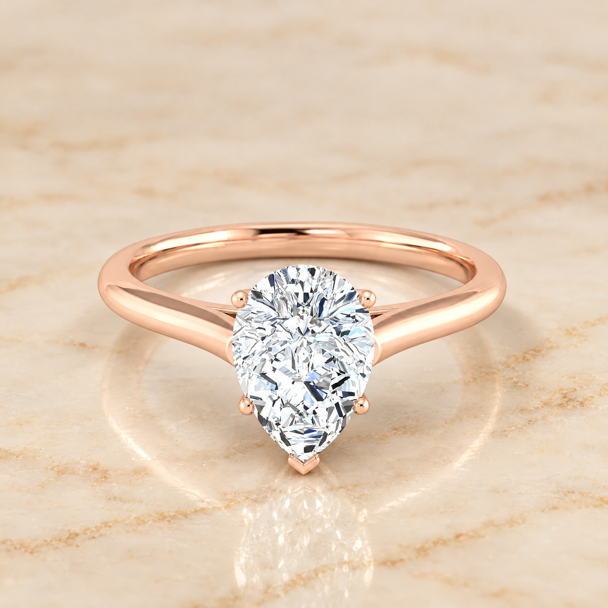 The Ellie Cathedral Comfort Fit Solitaire Pear Engagement Ring Setting in 14K Rose Gold