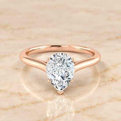 The Ellie Cathedral Comfort Fit Solitaire Pear Engagement Ring Setting in 14K Rose Gold