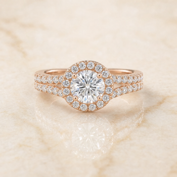 The Calliope Petite Split Shank Halo Round Engagement Ring Setting in 14K Rose Gold