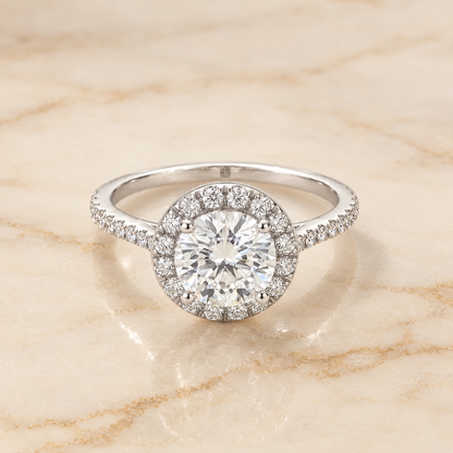 The Dionne Diamond Pavé Halo Round Engagement Ring Setting in Platinum