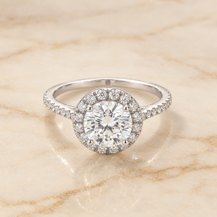 The Dionne Diamond Pavé Halo Round Engagement Ring Setting in Platinum