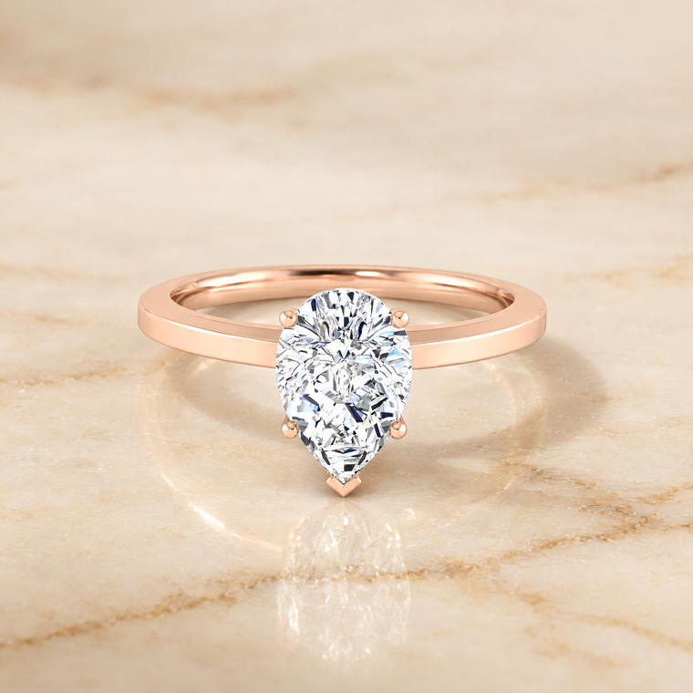The Carmen Beveled Edge Comfort Fit Solitaire Pear Engagement Ring Setting in 14K Rose Gold