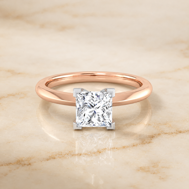 The Isolde Petite Knife Edge Solitaire Princess Cut Engagement Ring Setting in 14K Rose Gold