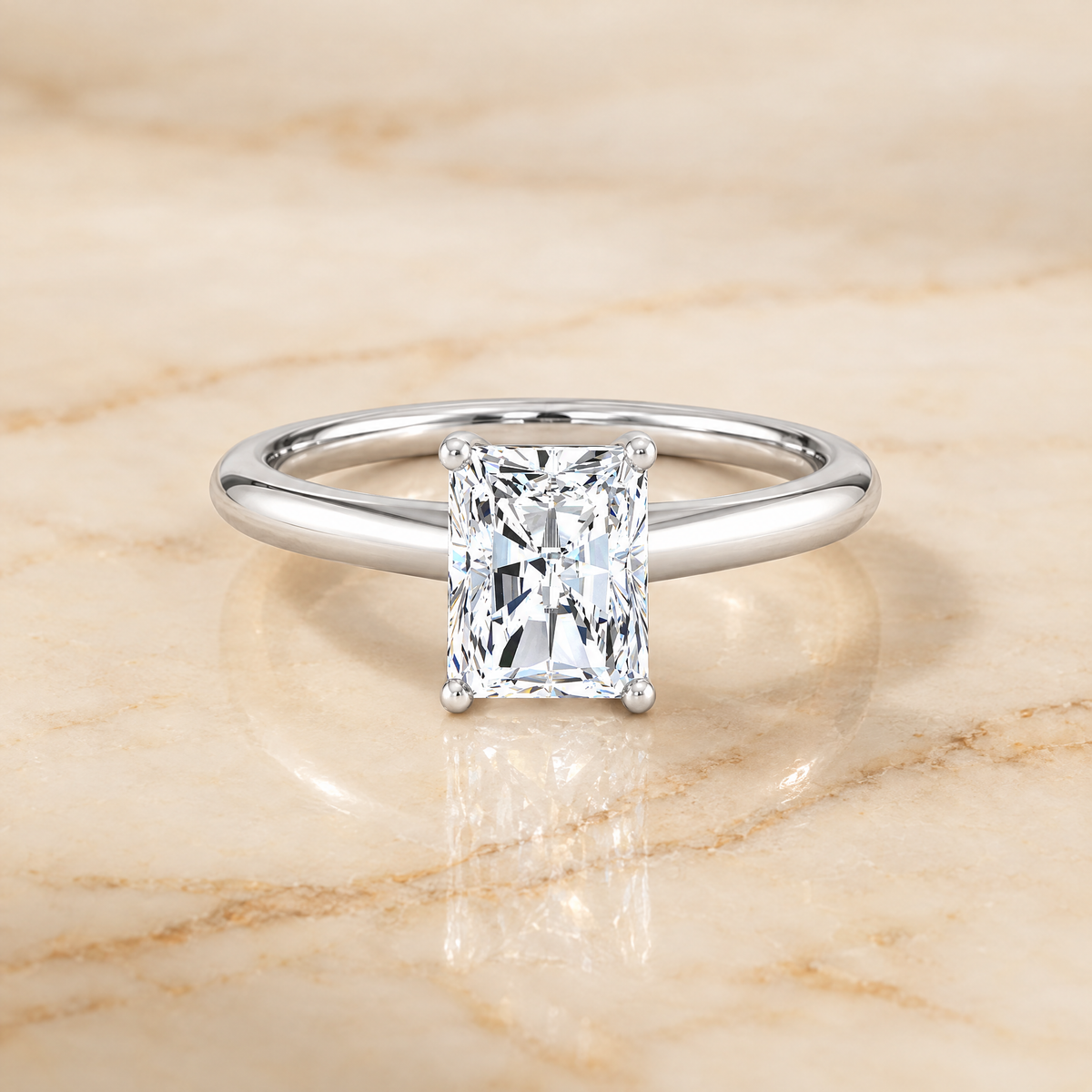 The Viola Contemporary Comfort Fit Flat Shank Solitaire Radiant Cut Engagement Ring Setting in Platinum