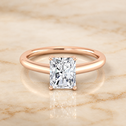 The Viola Contemporary Comfort Fit Flat Shank Solitaire Radiant Cut Engagement Ring Setting in 14K Rose Gold