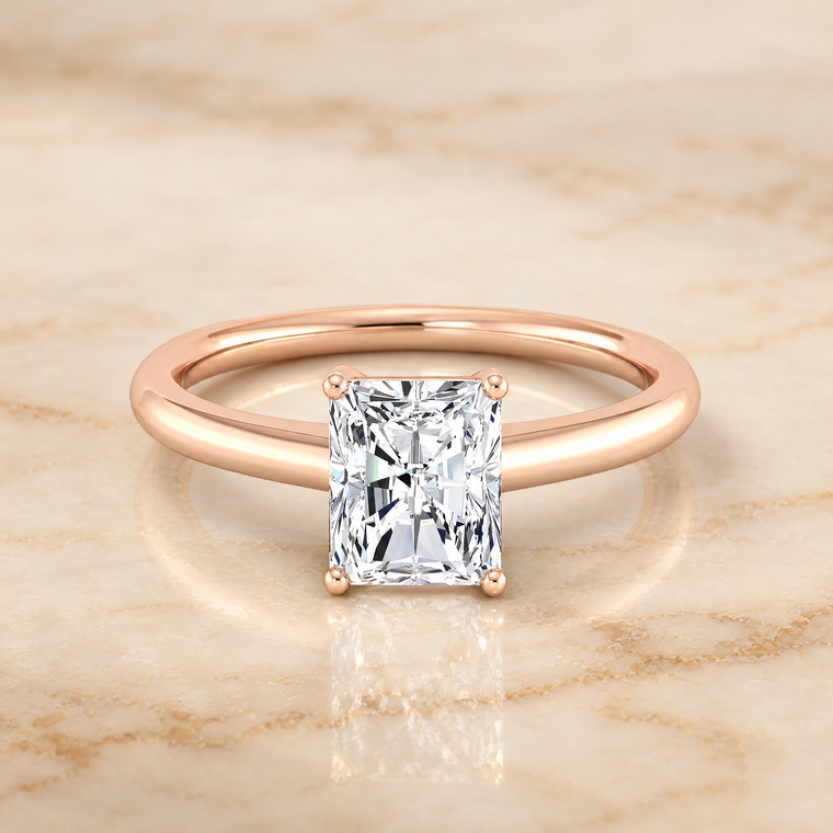 The Viola Contemporary Comfort Fit Flat Shank Solitaire Radiant Cut Engagement Ring Setting in 14K Rose Gold