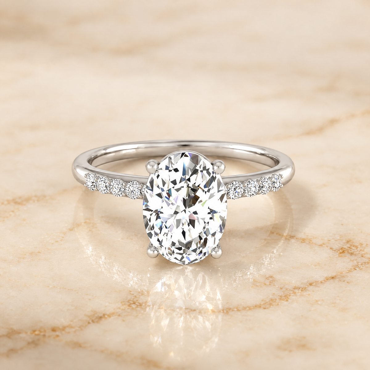 The Cherie Hidden Halo Pavé Solitaire Oval Engagement Ring Setting in 18K White Gold
