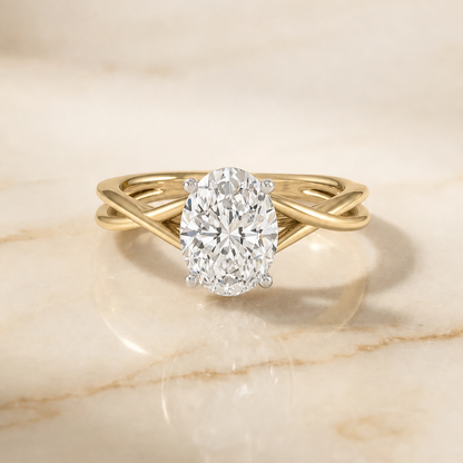The Blondie Double Hidden Halo Solitaire Oval Engagement Ring Setting in 18K Yellow Gold