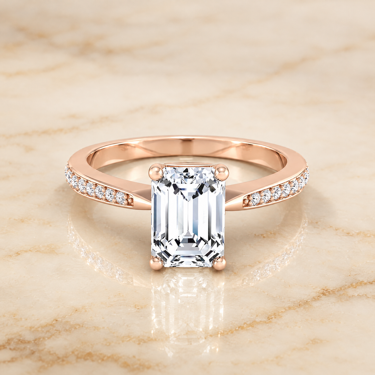 The Carrie Pavé Emerald Cut Engagement Ring Setting in 14K Rose Gold