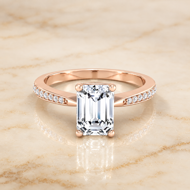The Carrie Pavé Emerald Cut Engagement Ring Setting in 14K Rose Gold