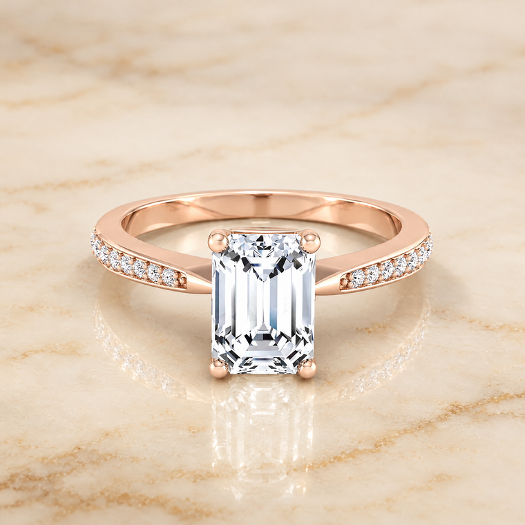 The Carrie Pavé Emerald Cut Engagement Ring Setting in 14K Rose Gold