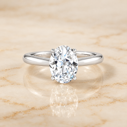 The Gilda Five Prong Comfort Fit Claw Solitaire Oval Engagement Ring Setting in Platinum
